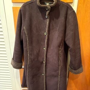 LL Bean Vintage Long Sherpa Faux Shearling Jacket Extra Large Petite Brown
